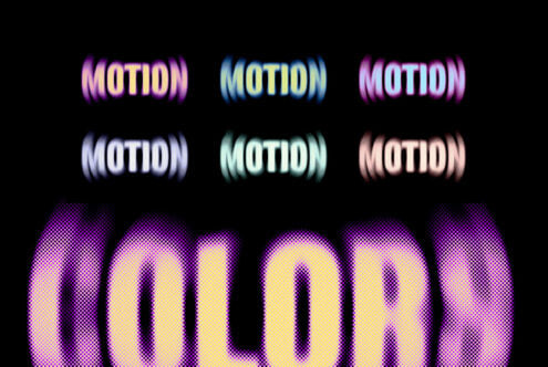 Colorful motion effect text on black background showcasing vibrant typography styles for digital design projects; ideal for graphics and font designers.