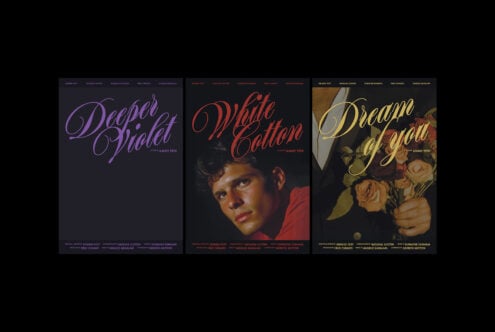 Three vintage-inspired movie posters in vibrant colors showcasing retro typography design perfect for graphic designers. Includes Deeper Violet White Cotton Dream of You.