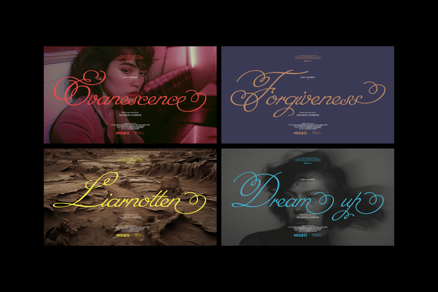 Elegant font collection featuring Evanescence Forgiveness Liarnotten Dream Up. Ideal for design projects templates and graphics. Stylish lettering design.