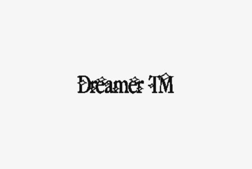 Grunge-style font spelling Dreamer TM suitable for edgy graphic design or typography projects. Ideal for templates posters and artistic designs.