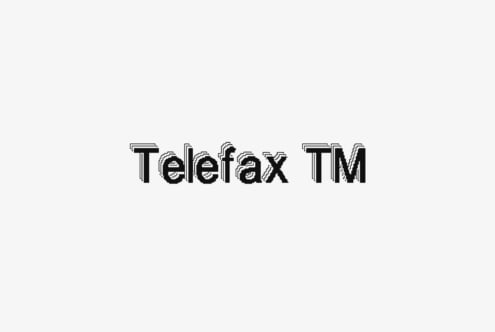 Vintage pixelated font displaying Telefax TM suitable for retro design projects and typography mockups. Ideal for designers seeking unique typographic styles.