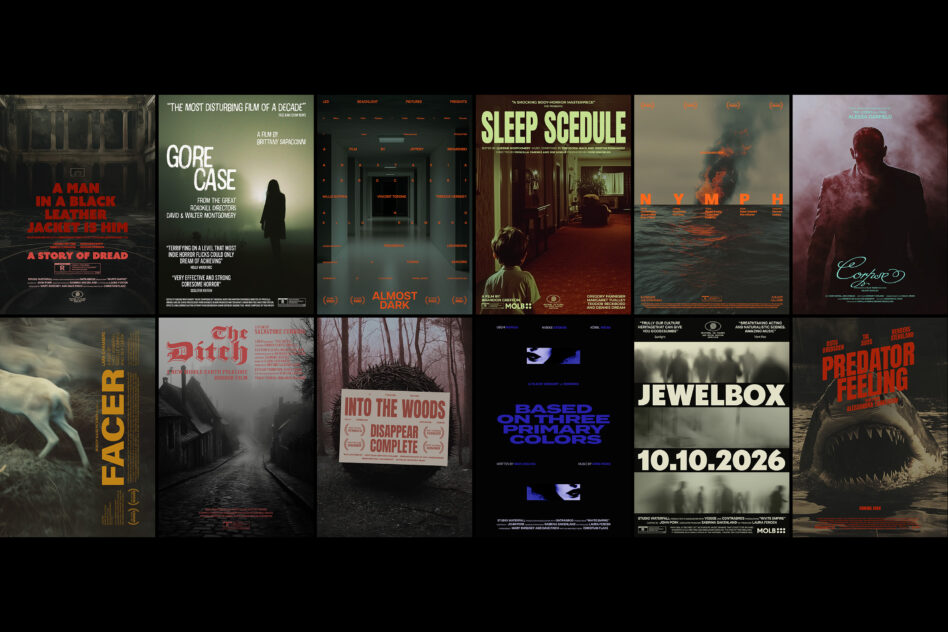 Collection of dark-themed movie posters showcasing horror and thriller film designs. Ideal for designers seeking inspiration in graphics and layouts.