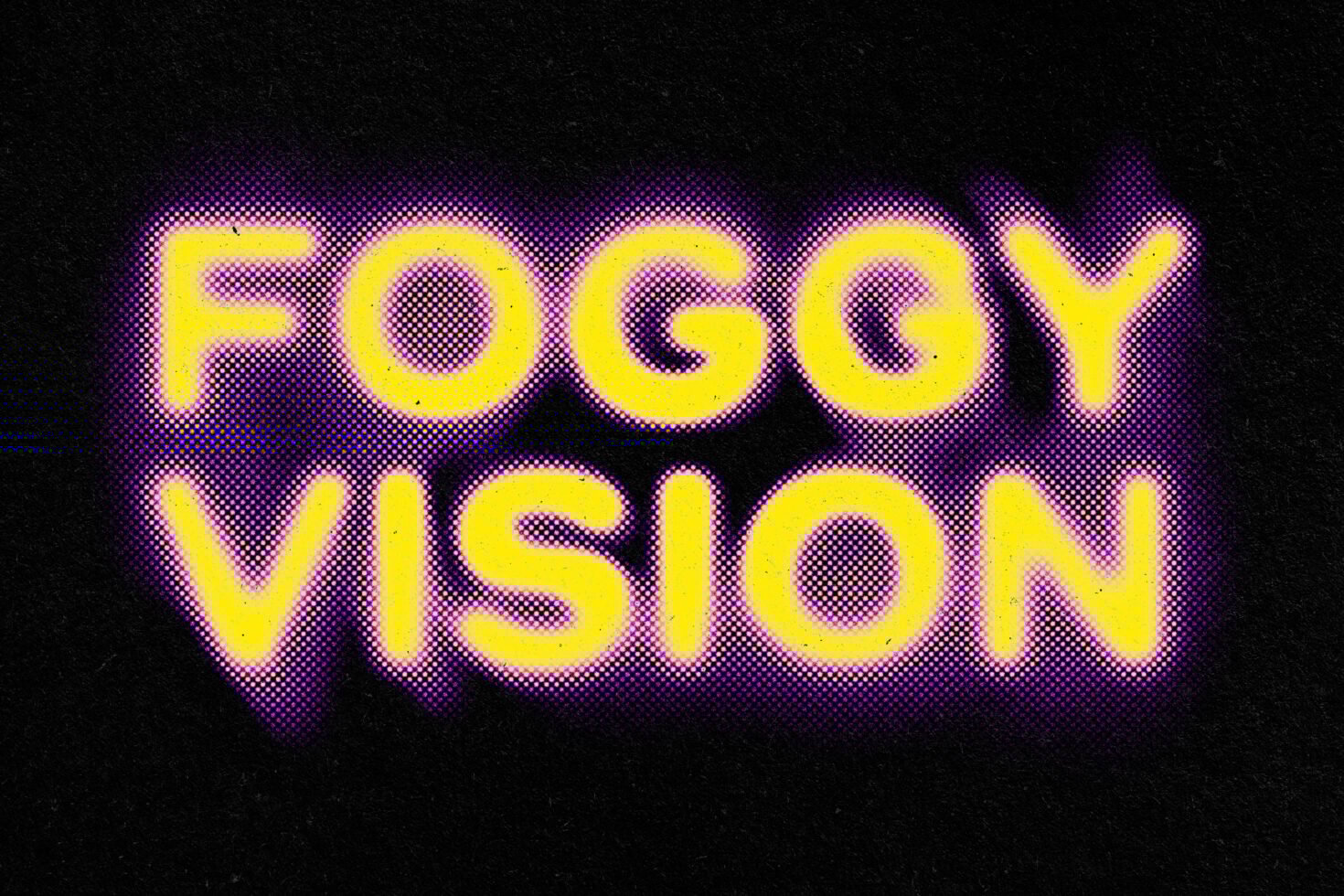 Bold yellow text Foggy Vision with purple glow effect on a black background perfect for creative graphics digital design typography resources.