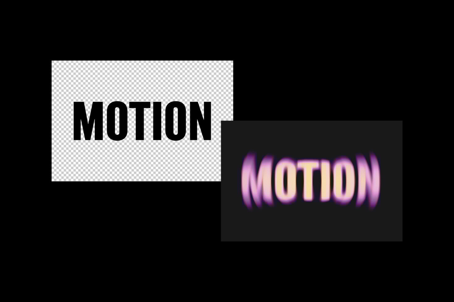 Retro motion text effect in black and white contrasting with purple blur on black. Perfect for graphic templates and typography design projects.