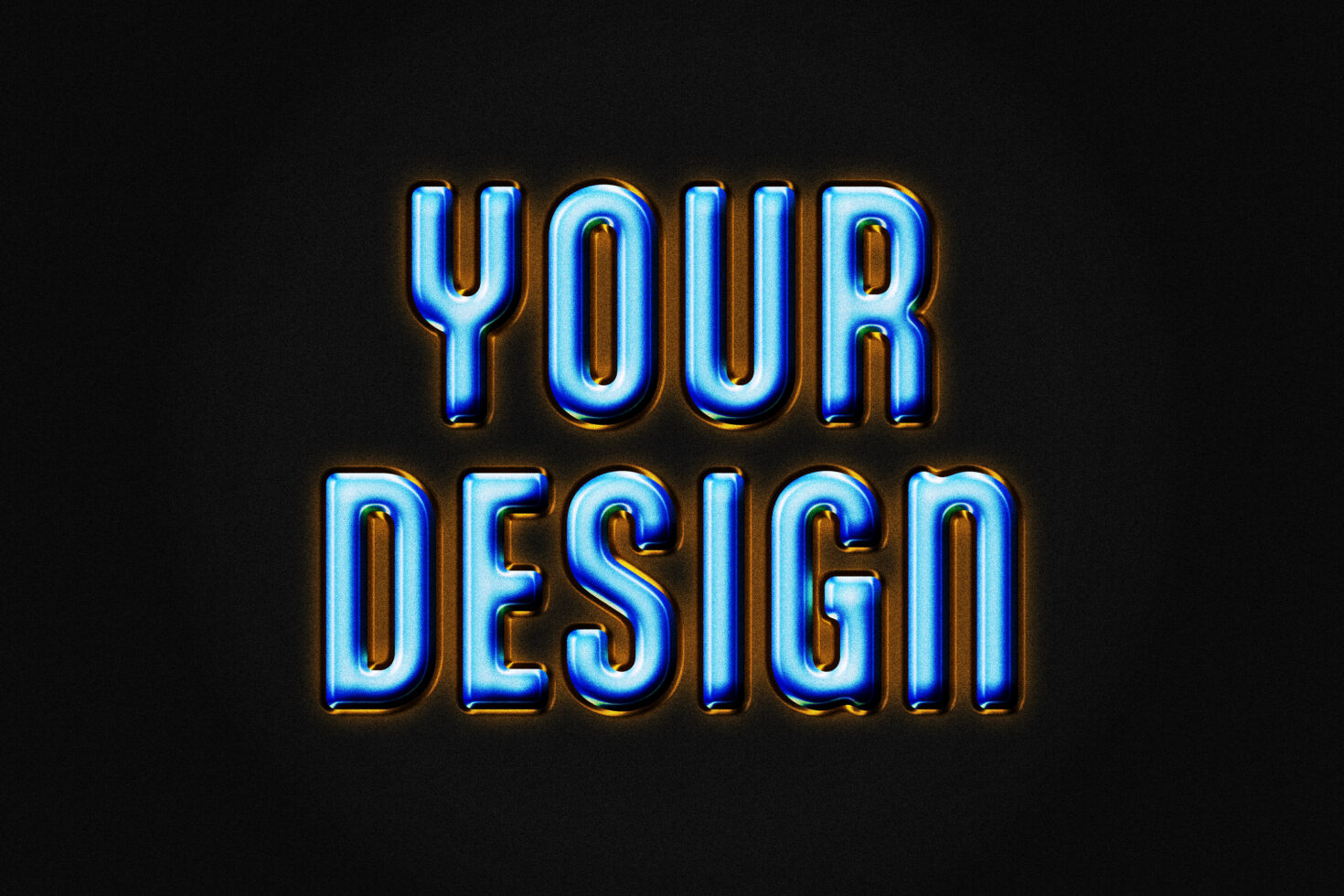 Bold blue neon text with glowing orange outline on black background perfect for typography mockup font graphics design templates digital assets
