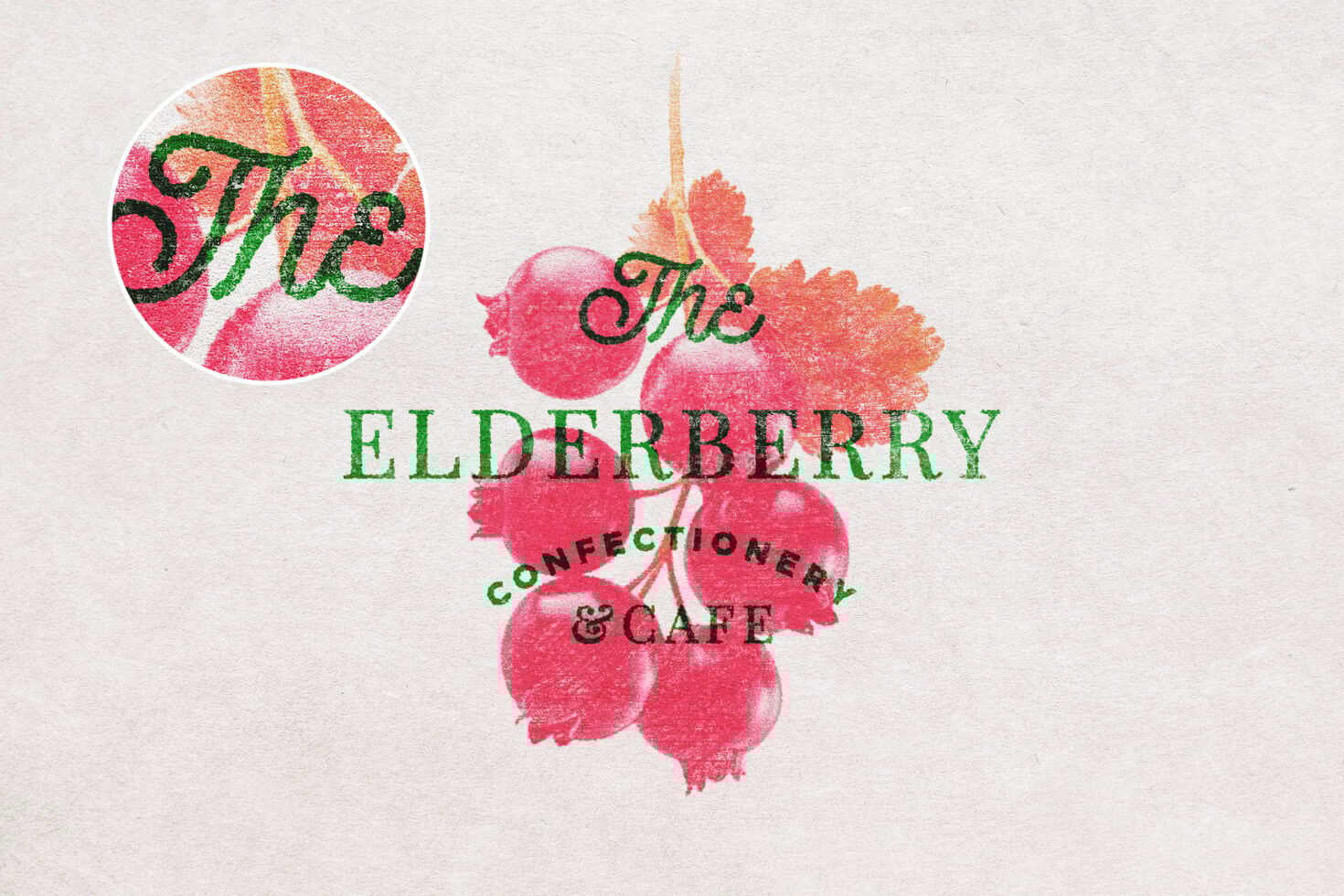 Vintage logo design featuring elderberry illustration with retro typography. Ideal for cafe branding, graphic templates, and artistic mockups.