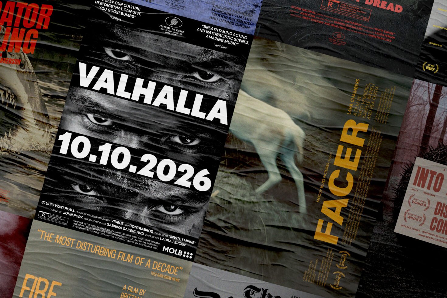 Digital movie posters montage featuring bold typography and vivid imagery, ideal for creative mockup designs. Keywords: Posters, Typography, Mockup, Graphics.