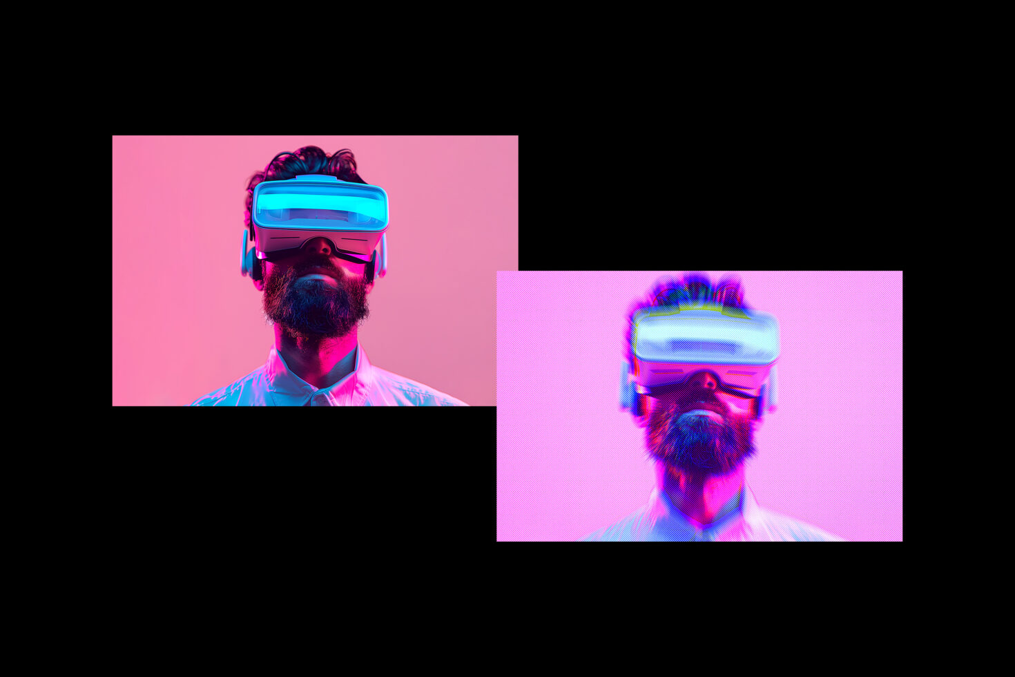 VR headset mockup featuring colorful lighting effects on a man's face against pink backgrounds futuristic digital design asset for graphic designers