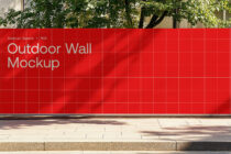 Red tile wall mockup with dappled tree shadows in daylight