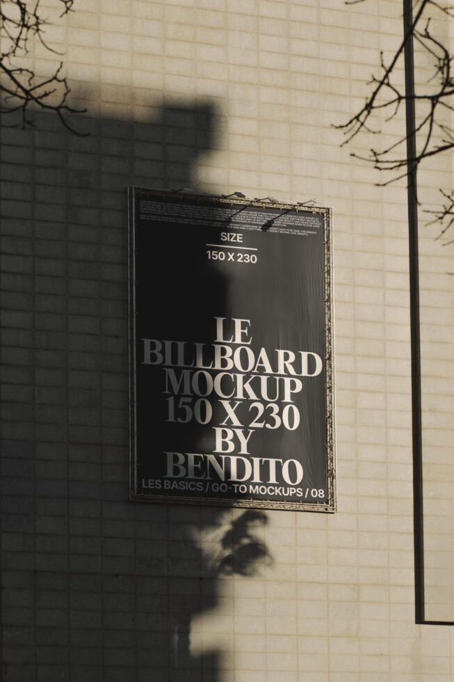 Urban billboard mockup on concrete wall for designers showcasing size 150x230. Ideal for realistic advertising presentations in graphics or templates.
