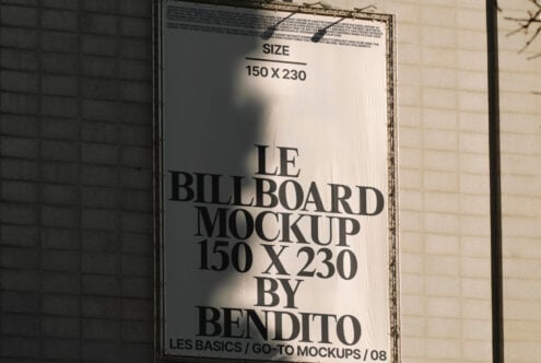 Billboard mockup displayed on a textured wall ideal for designers. Features large bold text in shadowed setting. Use for high-quality graphic presentations.