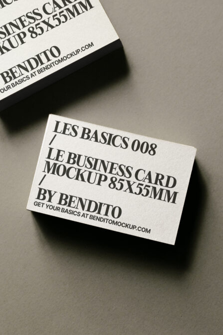 Neutral toned business cards with bold serif typography Les Basics 008 layout