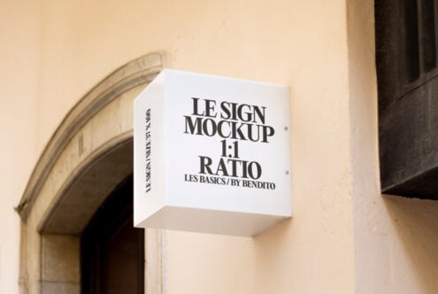 Square wall sign mockup with 1:1 ratio on light background perfect for designers showcasing logo and branding projects. Ideal for street signage presentation.