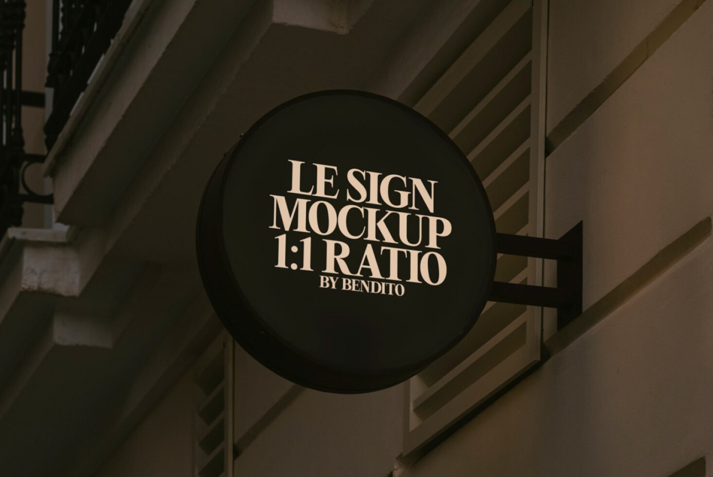 Round sign mockup on building facade in 1:1 ratio for designers suitable for storefront branding visual identity urban signage presentation templates