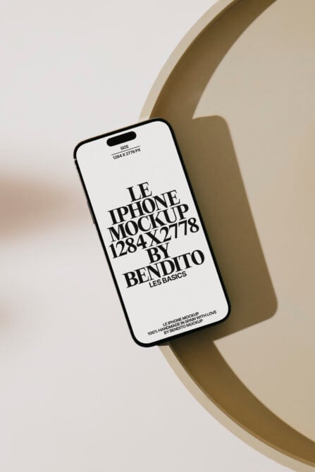 iPhone mockup with warm beige curved shape creating shadow effect