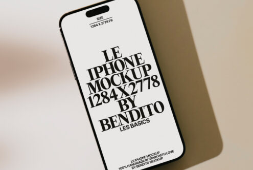 iPhone mockup displayed on screen with 1284x2778 resolution. Ideal for design presentation minimalistic and modern for graphic designers and creatives.