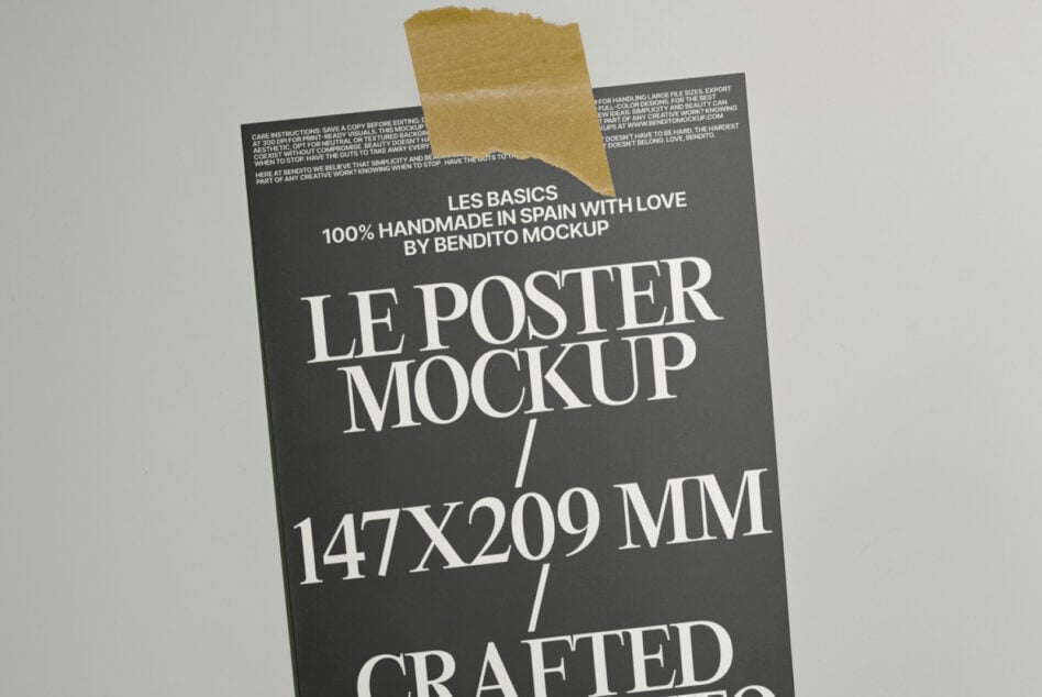 Dark poster mockup tilted with gold leaf overlay in soft light