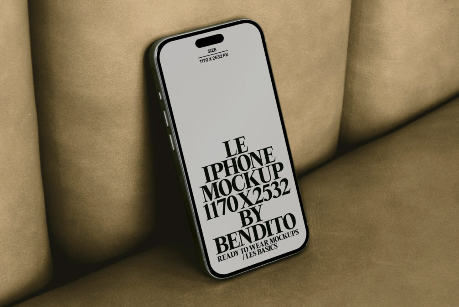 iPhone mockup on beige background featuring 1170x2532 pixel dimensions tailored for designers seeking high-quality, customizable device presentations.