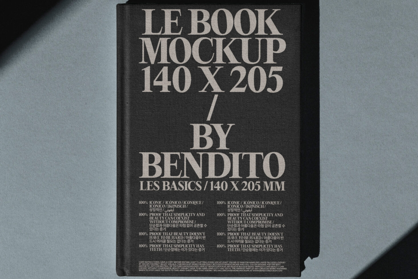 Book cover mockup 140x205 mm, featuring bold typography on a dark background, suitable for showcasing design projects. Ideal for graphic designers.