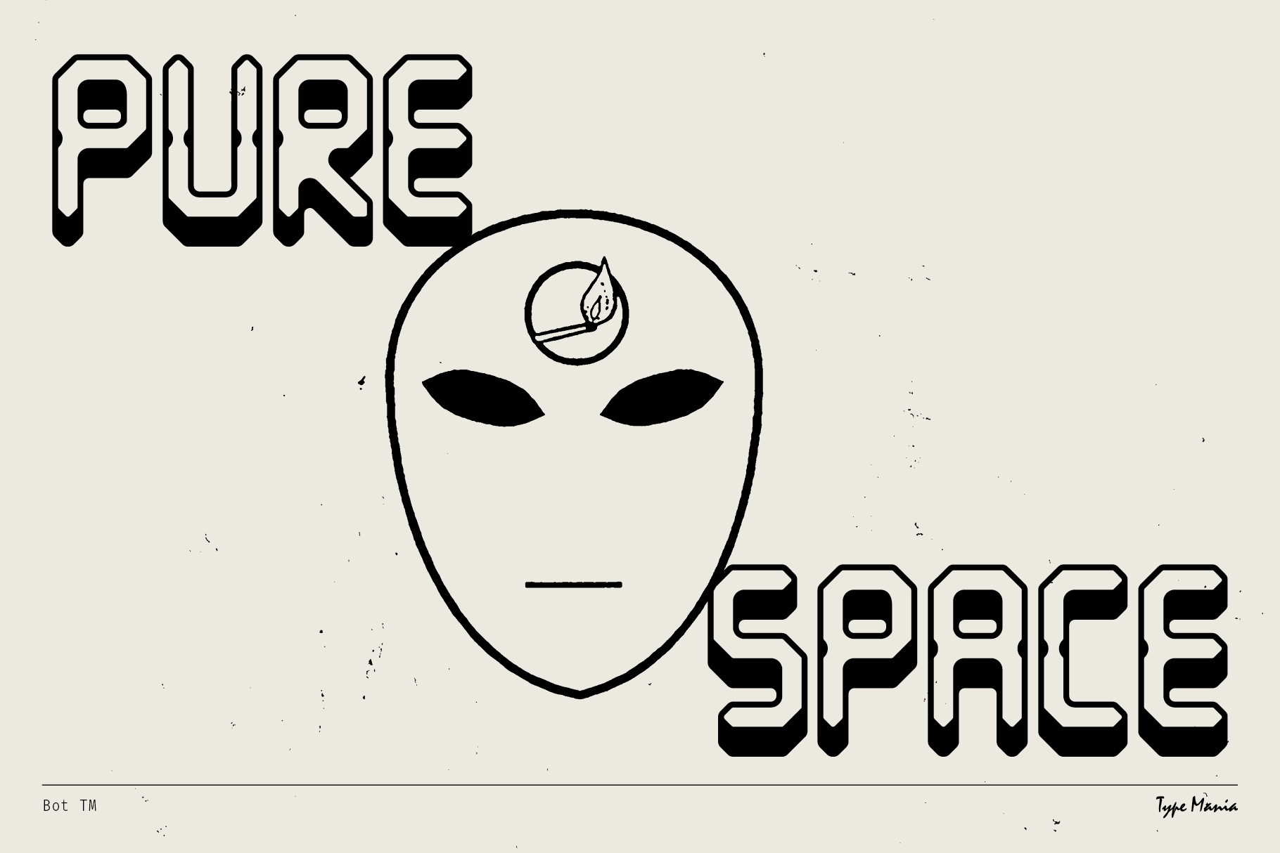 Abstract alien face design with bold outlined text Pure Space; suitable for futuristic templates or sci-fi graphics. Keywords: abstract, alien, design.