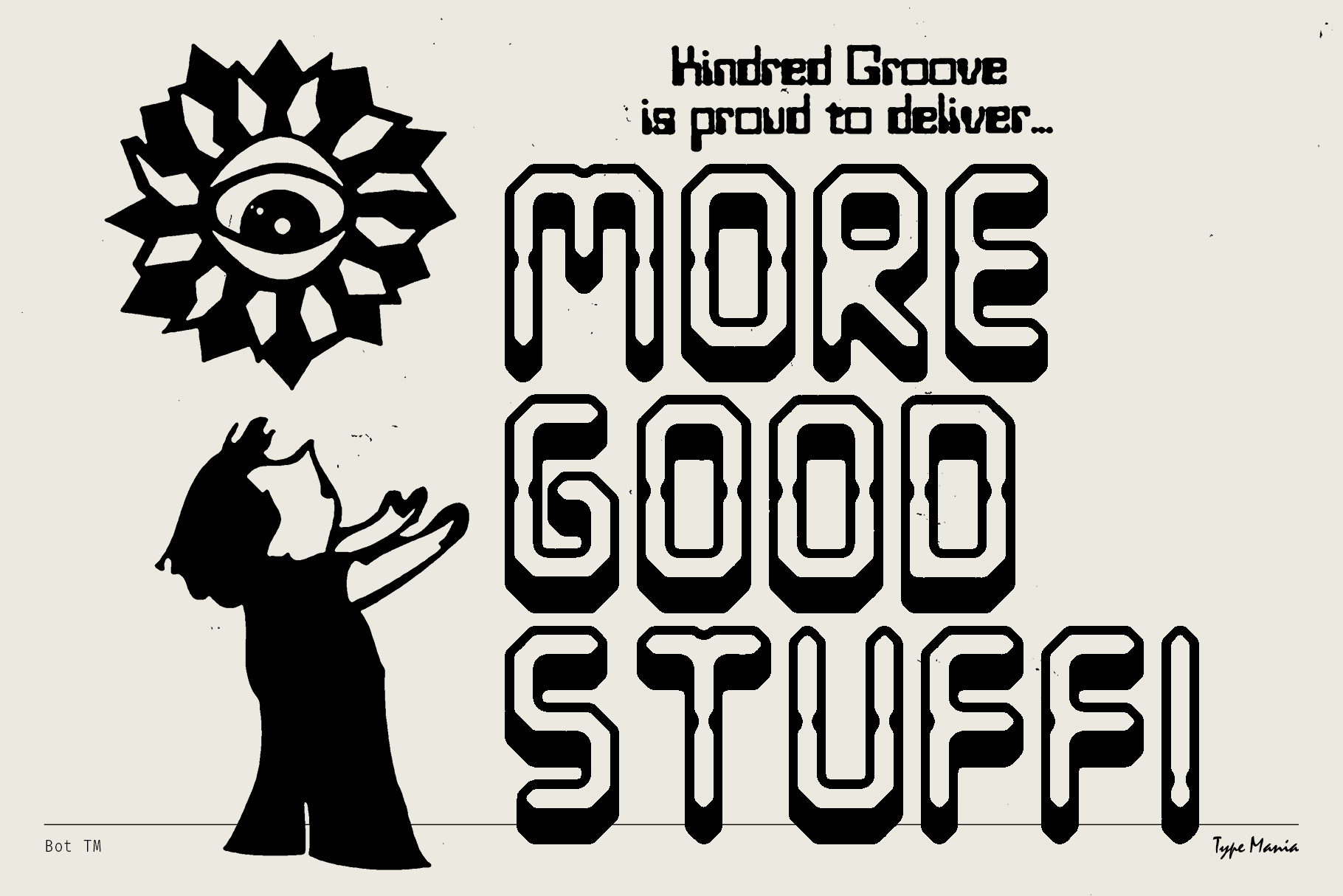 Abstract typography design featuring bold 3D lettering with eye graphic and silhouette of child. Ideal for designers seeking unique fonts and graphic inspiration.