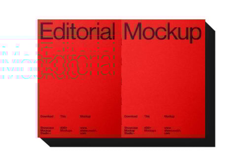 Red editorial mockup showcasing a flat spread design. Perfect for digital assets in graphic design. Ideal for designers seeking high-quality templates.
