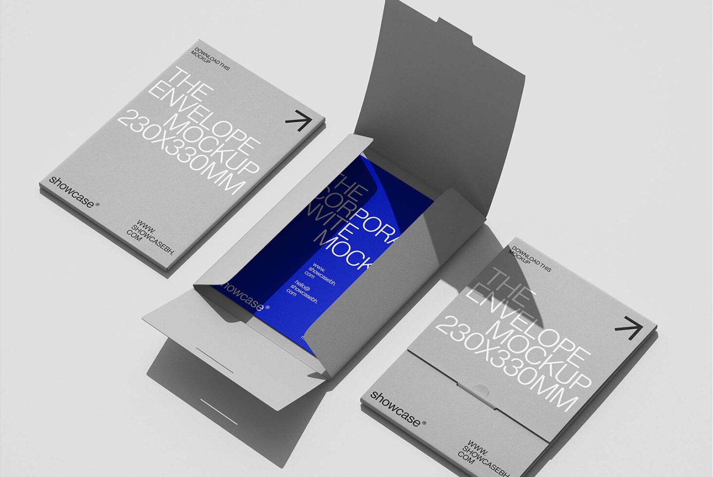 Envelope mockup 230x330 mm featuring a sleek design. Ideal for showcasing corporate invitations and graphic design templates for designers.
