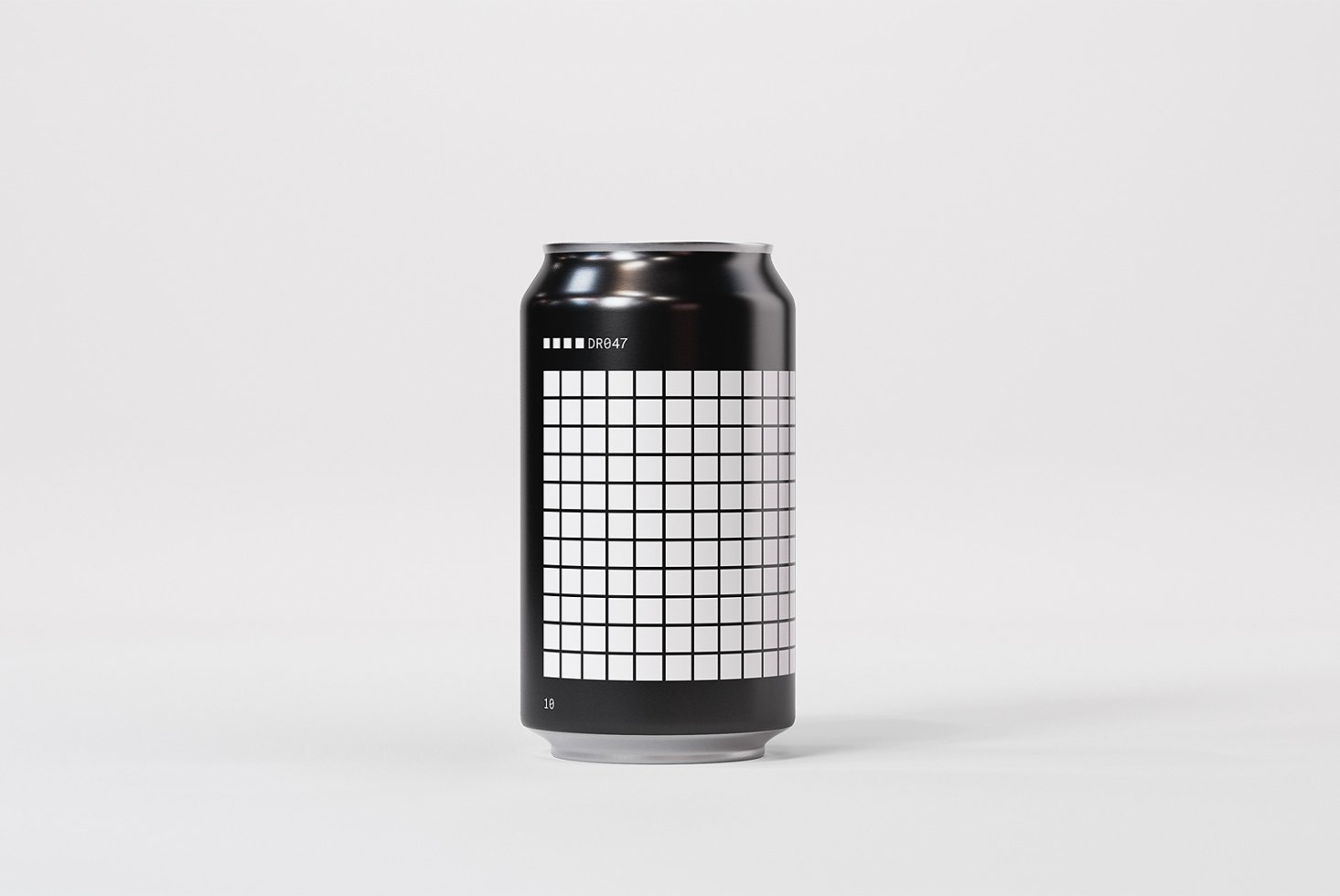 Minimalist soda can mockup with grid pattern design. Ideal for branding and packaging projects. High-resolution graphics for designers and creatives.