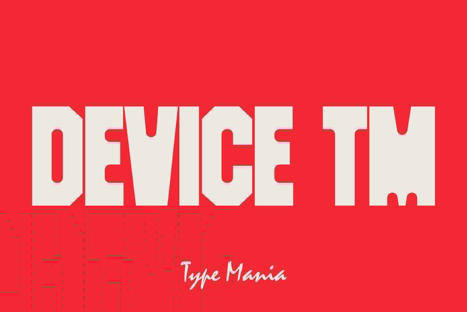 Bold typographic design featuring the text Device TM in a modern font on a red background. Ideal for designers seeking graphic fonts for creative projects.