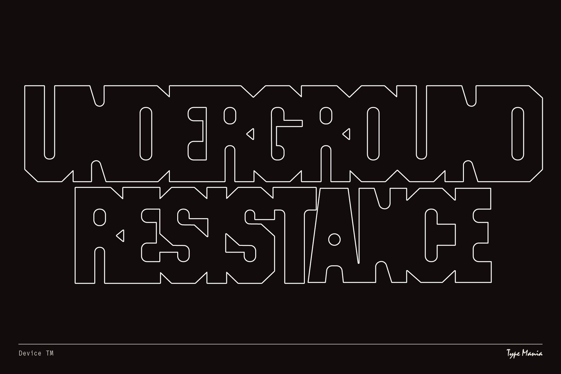 Bold geometric font reading Underground Resistance on black background great for typographic design projects graphic design font asset typography
