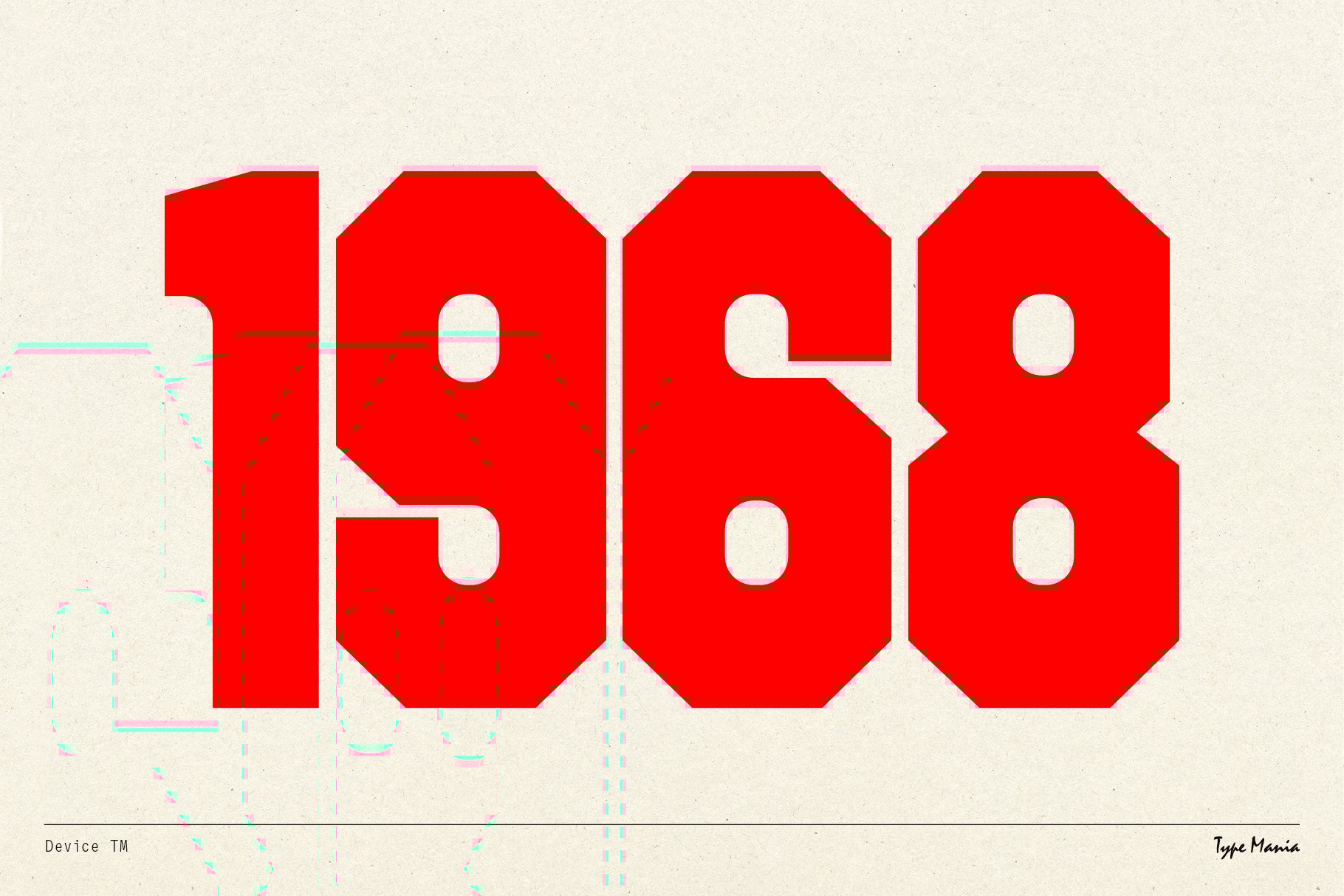 Bold red numbers 1968 on textured beige background perfect for typography projects retro design templates vintage graphics font assets designers.