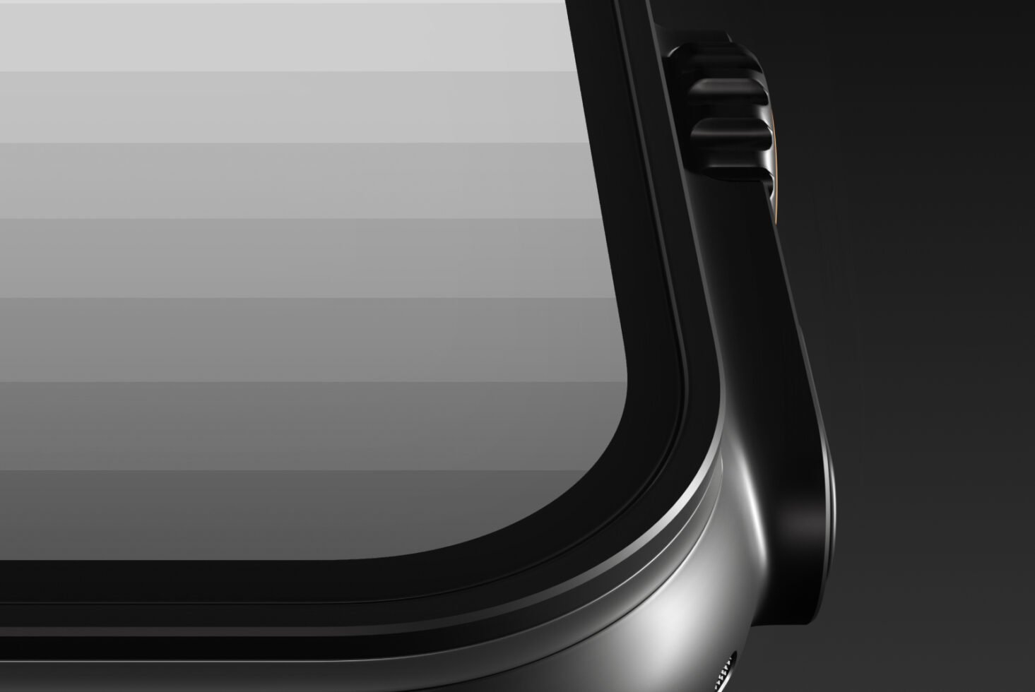 Close-up of a sleek smartwatch design featuring a grayscale screen and sleek black metallic body highlighting modern technology for design mockups.