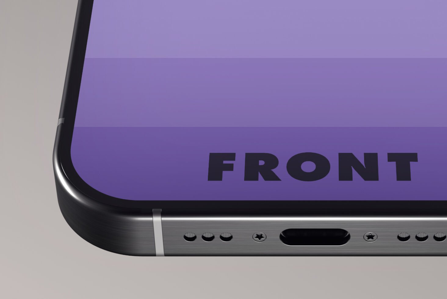 Close-up of smartphone screen mockup with a sleek design, purple display and black frame. Ideal for digital asset designers seeking device templates.