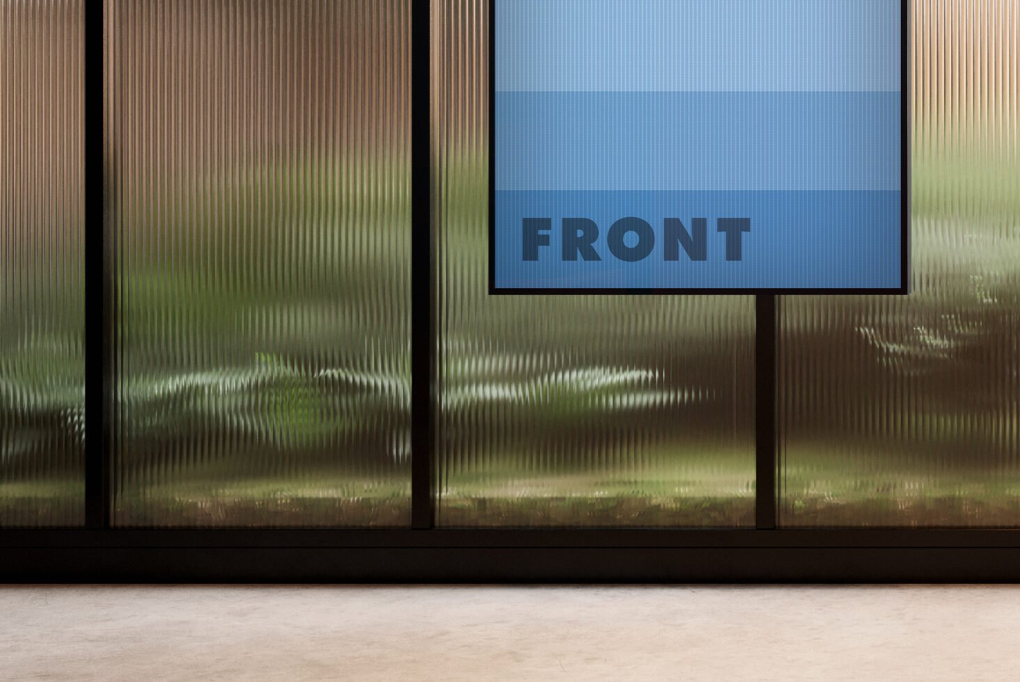 Modern poster mockup on glass wall background with textured pattern. Ideal for designers seeking unique presentation templates and visual assets.