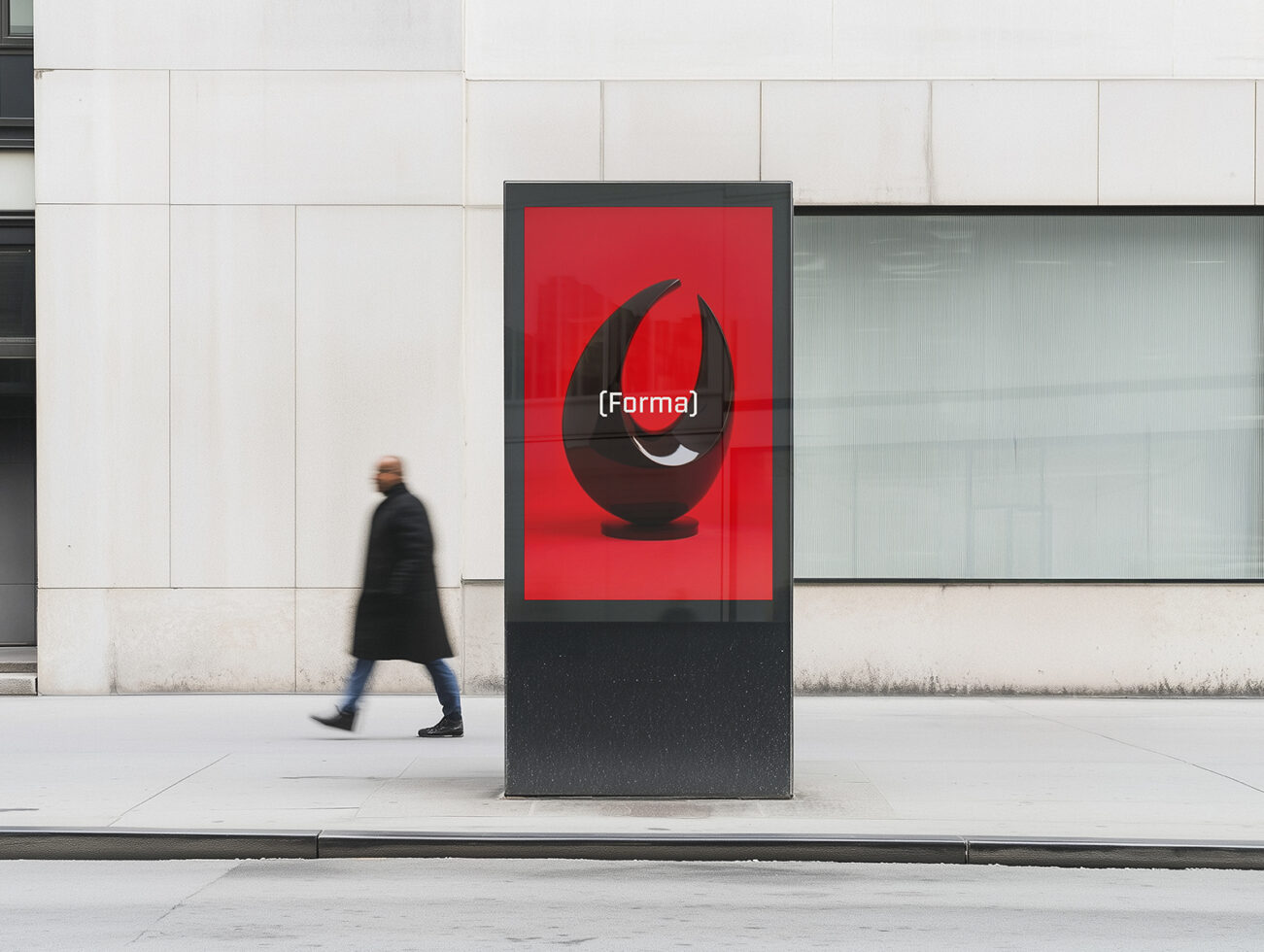 Street advertising mockup with a red display showcasing a modern abstract design. Ideal for graphic designers seeking urban, professional templates.