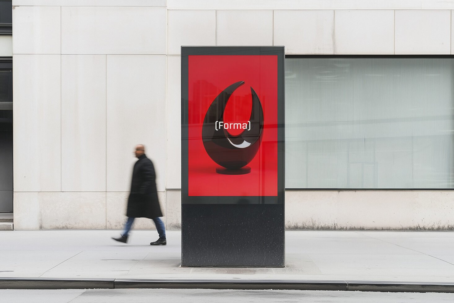Urban poster mockup featuring a bold red and black abstract design in a city setting ideal for graphic designers and marketers template SEO keywords