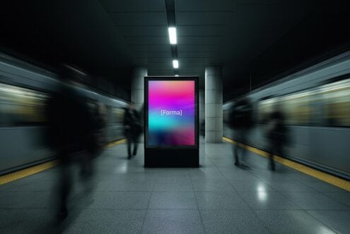 Subway station mockup with a vibrant poster display. Perfect for designers. Keywords: mockup, subway, vibrant, advertising, display, poster, template.