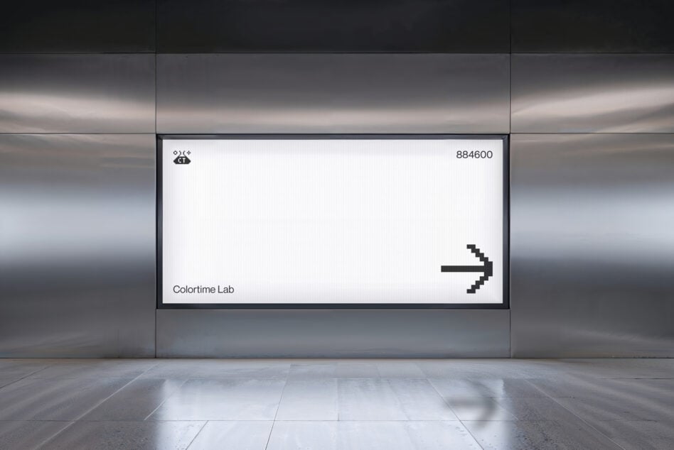 Clean white digital display screen mockup with minimalist layout in modern gallery