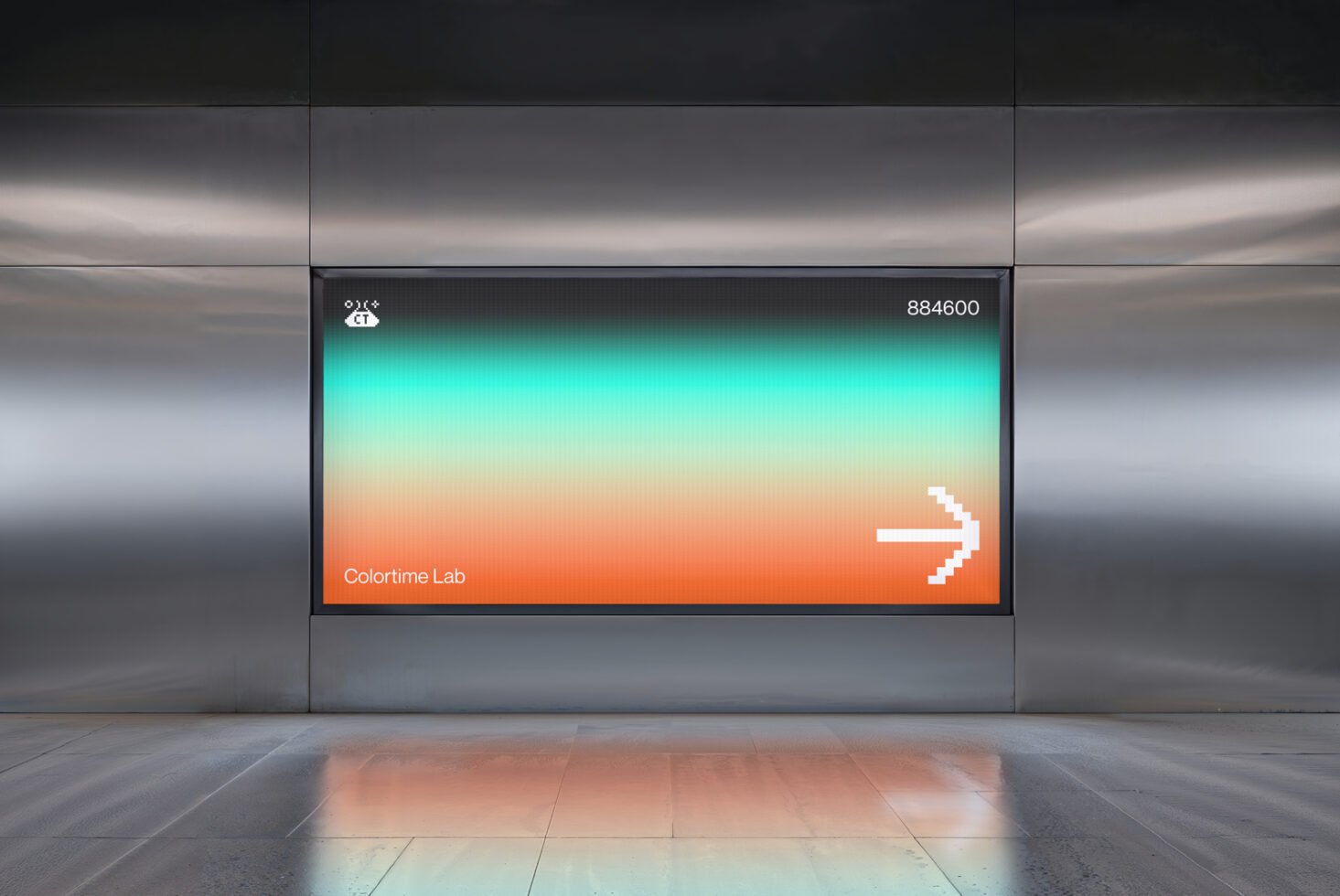 Digital mockup display with gradient design in modern interior suitable for designers. Keywords: mockup template graphic design digital assets modern display