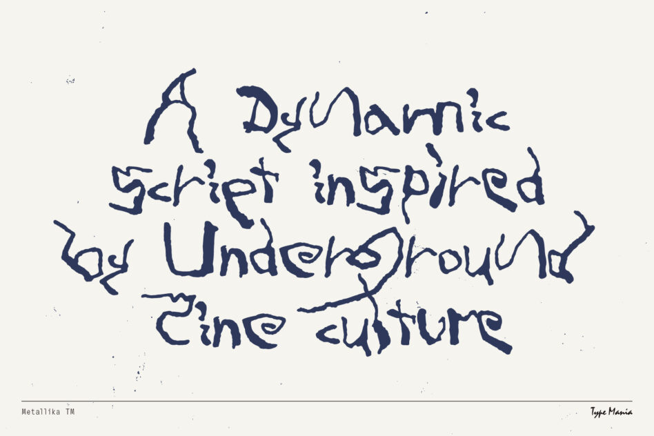 Dynamic script font inspired by underground zine culture. Handwritten style ideal for edgy design projects. Perfect for designers seeking unique typography.