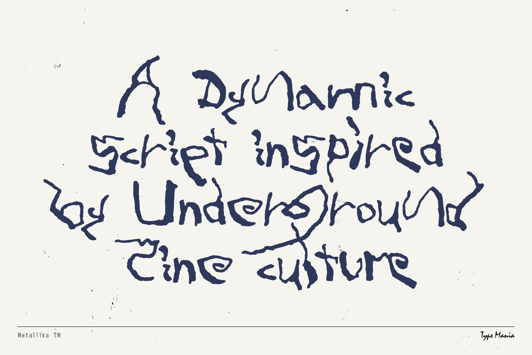 Dynamic script font inspired by underground zine culture. Handwritten style ideal for edgy design projects. Perfect for designers seeking unique typography.