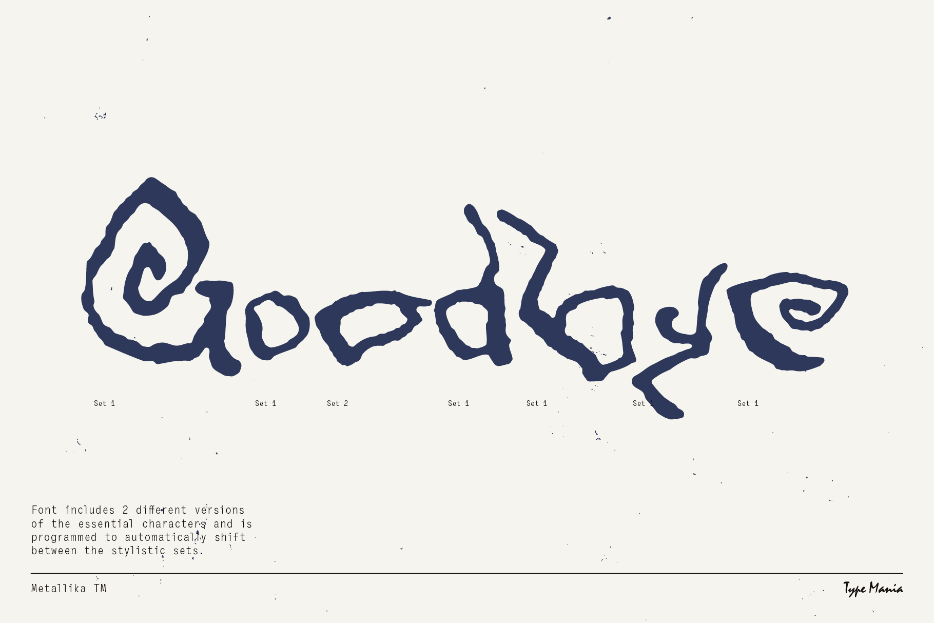 Unique hand-drawn font graphic showcasing stylized Goodbye text with auto-switch stylistic sets for design projects typography creative fonts branding
