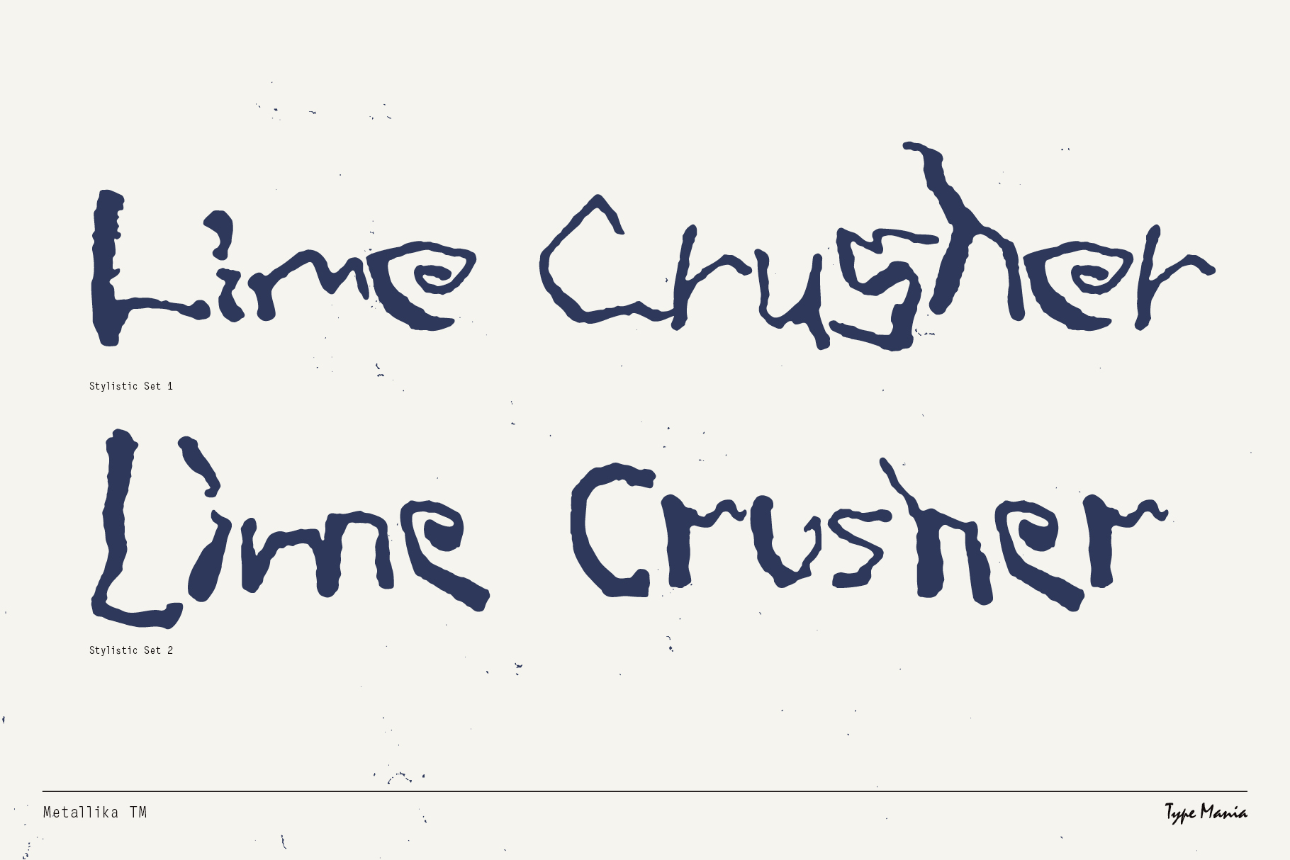 Hand-drawn font style showcasing two stylistic sets of custom typefaces in textured blue ink. Ideal for graphic design and typography projects.