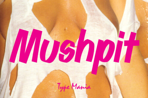 Close up of golden doughnuts with white glaze, magenta text overlaid reading Misphit