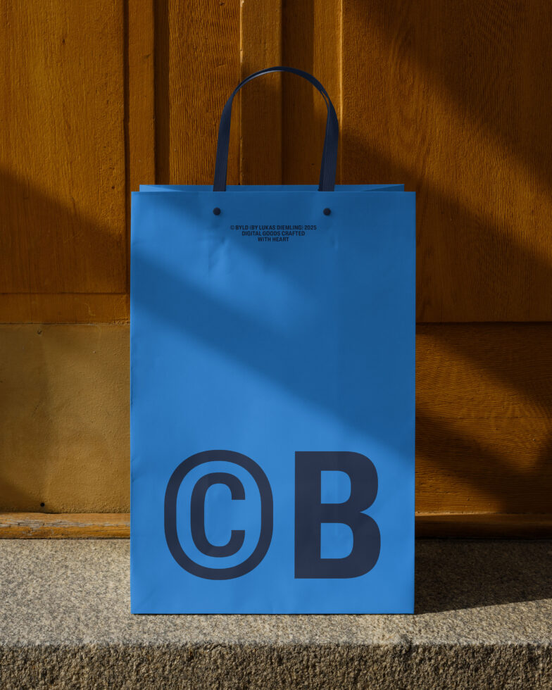 Blue paper bag mockup on wooden background for designers. Ideal for showcasing brand templates and packaging designs. Fashion and retail graphics asset.