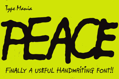 Neon yellow background with bold black handwriting font spelling PEACE