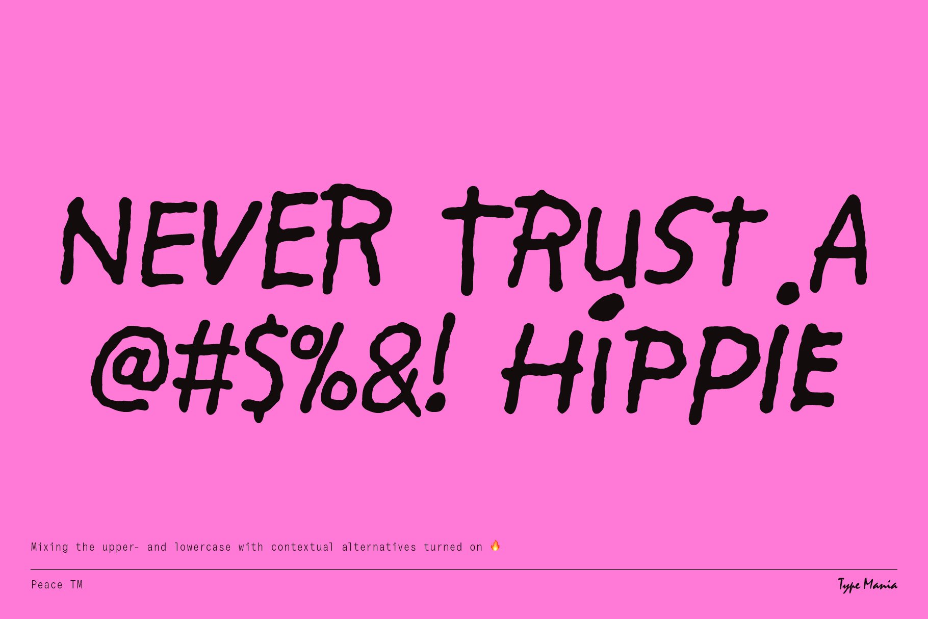 Bold handwritten font with playful characters on pink background mixing uppercase and lowercase letters suitable for graphic design typography projects