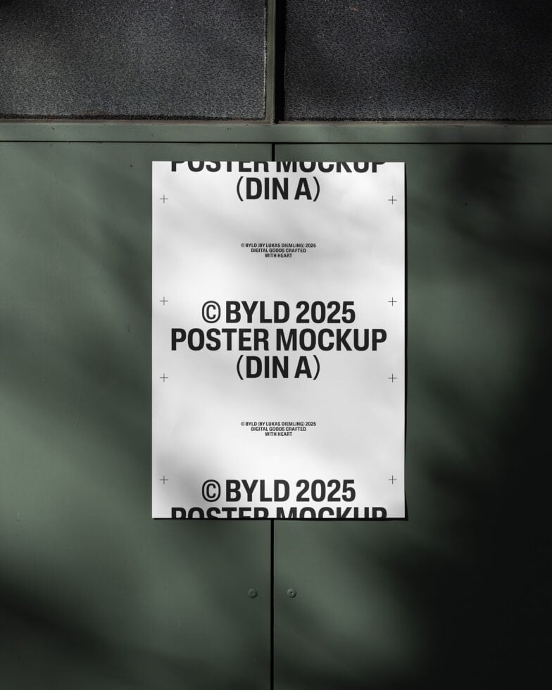 Realistic A0 poster mockup on a textured green wall perfect for showcasing graphic designs templates and artwork; ideal for designers marketing assets.