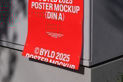 Bright red poster mockup template for designers features bold text ideal for showcasing branding or advertising materials in realistic settings