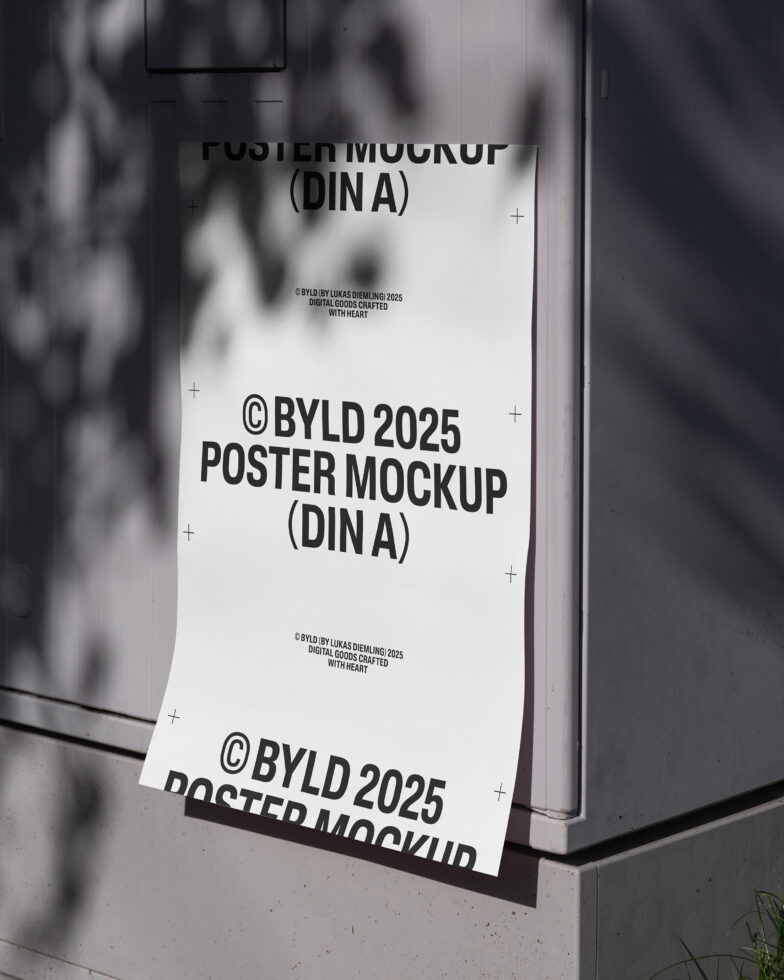 Modern poster mockup on concrete surface with shadow overlay. High-resolution DIN A format. Ideal for graphic designers seeking realistic presentation.